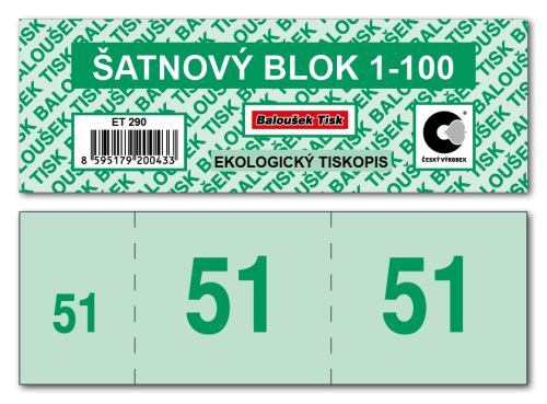 Šatnové bloky  1-100 čísel - zelená