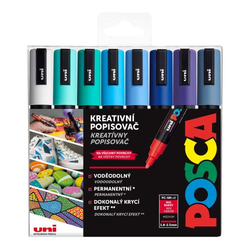 UNI PC-5M POSCA Sada Akrylových popisovačů OCEAN 1,8 -2,5 mm [8 ks] - mix mořských tónů