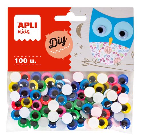 APLI MOVING EYES - oči kulaté, samolepicí, 10 mm [100 ks] - barevný mix