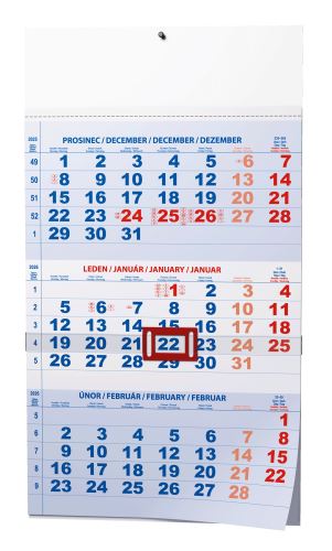 Nástěnný kalendář - Tříměsíční - A3 (s mezinárodními svátky) - modrý