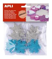 APLI Pěnovka tvary sněhové vločky se třpytkami, samolepcí, mix velikostí a barev [22 ks]