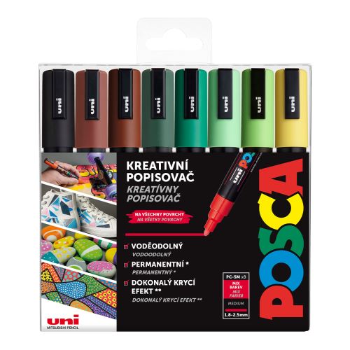 UNI PC-5M POSCA Sada Akrylových popisovačů EARTH 1,8 -2,5 mm [8 ks] - mix zemitých tónů