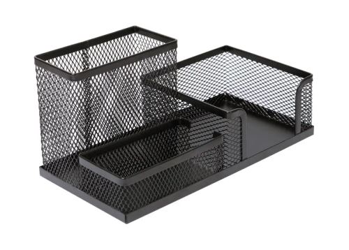 Stolní zásobník Office Set, 3 přihrádky, kov - černý, drátěný program