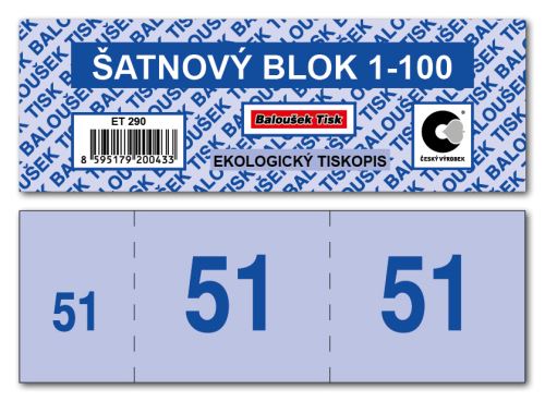 Šatnové bloky  1-100 čísel - modrá