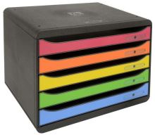 EXACOMPTA Zásuvkový box PLUS duhový, 5 zásuvek, na šířku - černý/mix duhových zásuvek