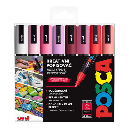 UNI PC-5M POSCA Sada Akrylových popisovačů LOVE 1,8 -2,5 mm [8 ks] - mix teplých tónů