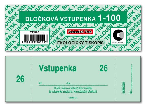 Bločkové vstupenky 1 - 100 čísel - zelená