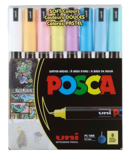 UNI PC-1MR POSCA Sada Akrylových popisovačů 0,7 mm [8 ks] - mix pastelových barev