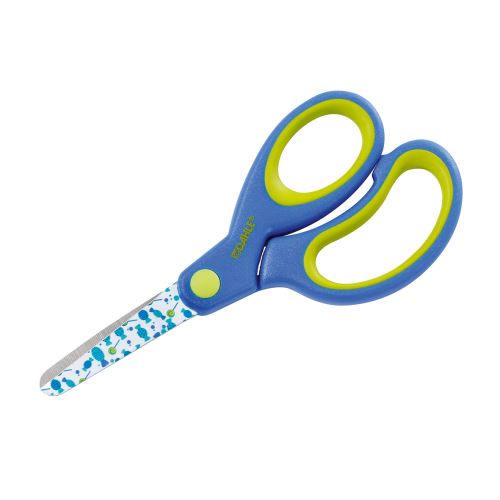 DAHLE Dětské nůžky, kulaté čepele, 13 cm, asymetrické - modré/lízátka