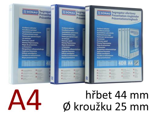 DONAU Prezentační pořadač A4, 4RD/25 mm, hřbet 44 mm, PP - varianty (4)