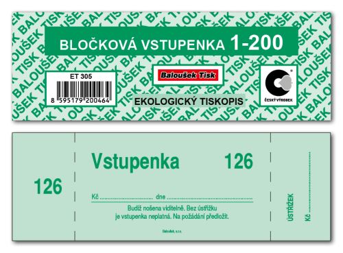 Bločkové vstupenky 1 - 200 čísel - zelená