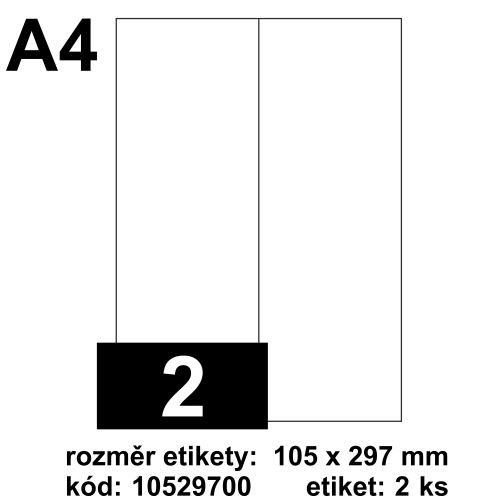 EMY Print etikety [2], rozměr 105 x 297 mm - matné [100 ks] - bílé