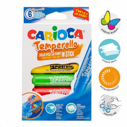 Carioca temperové barvy v tyčince, 6 ks, mix barev