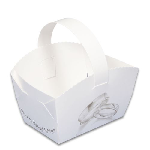 HIT OFFICE Svatební košíček s tiskem 9 x 6 x 7 cm + ouško - Prstýnky (1)