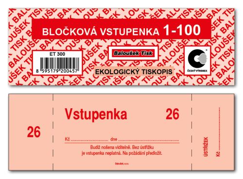 Bločkové vstupenky 1 - 100 čísel