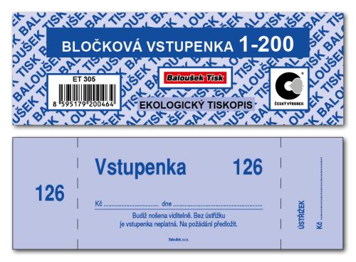 Bločkové vstupenky 1 - 200 čísel - modrá