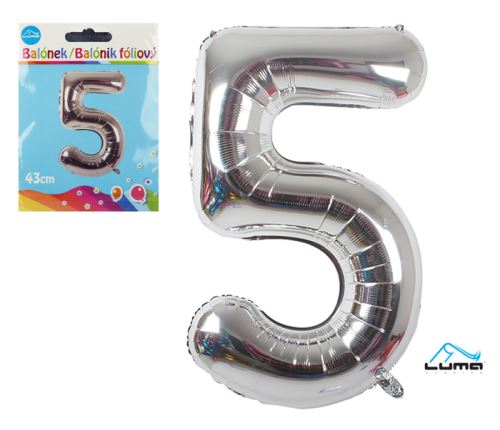 LUMA Balónek foliový č. 5 43 cm - stříbrný